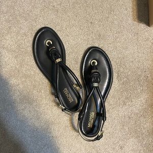 Michael Kors Black and Gold Holly Sandals